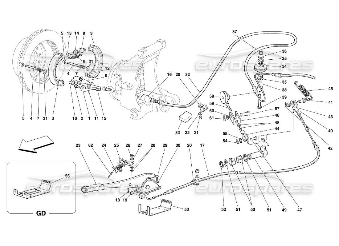 ferrari 456 m gt/m gta control del freno de mano: válido para 456m diagrama de piezas de gta