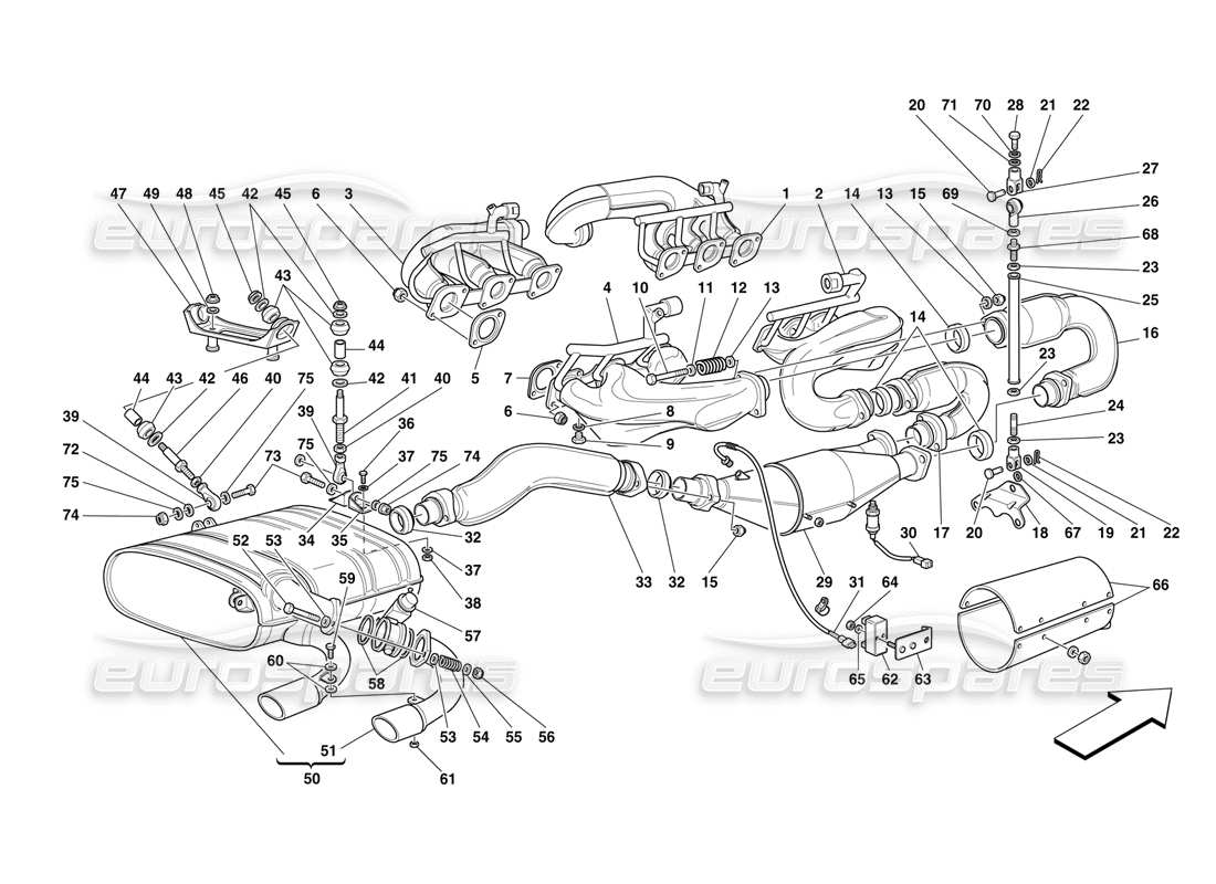 ferrari f50 sistema de escape diagrama de piezas