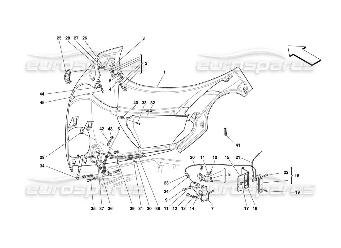ferrari f50 control de apertura y capó delantero diagrama de piezas