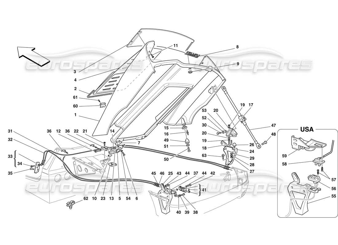 ferrari f50 control de apertura y capó trasero diagrama de piezas