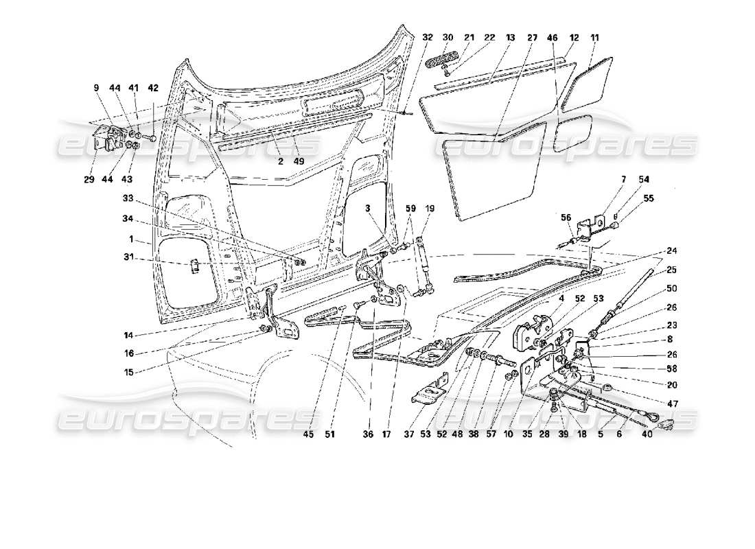 ferrari 512 m capucha delantera diagrama de piezas