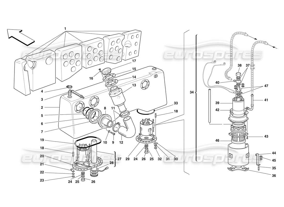 ferrari f50 tanque de combustible y bomba diagrama de piezas