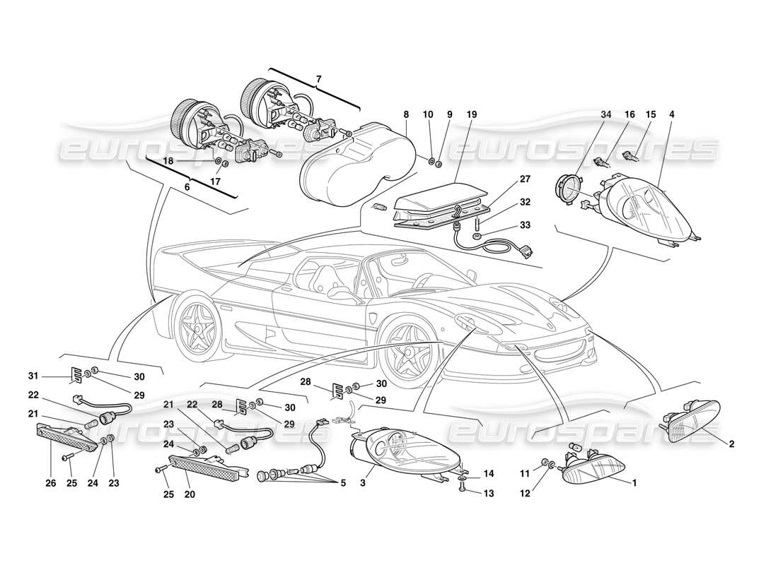 ferrari f50 luces delanteras y traseras diagrama de piezas