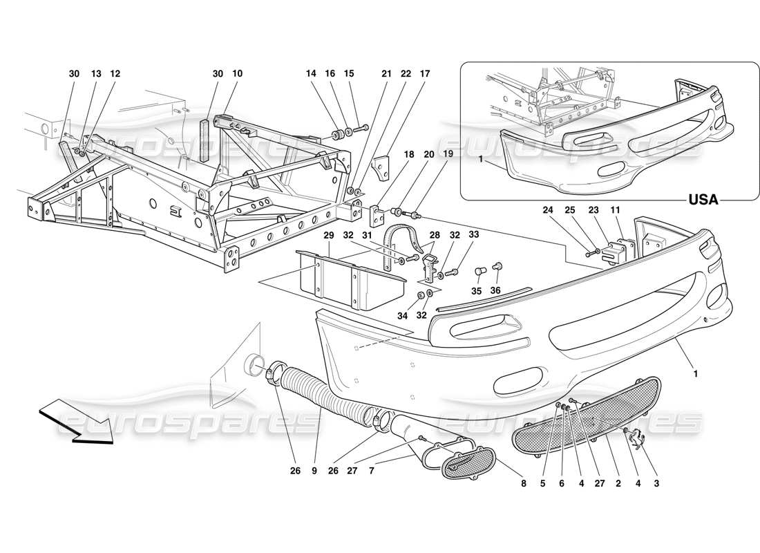 ferrari f50 marco delantero y parachoques diagrama de piezas