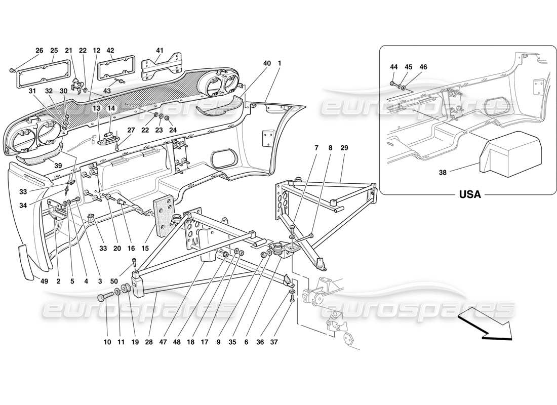 ferrari f50 parachoques trasero y soportes diagrama de piezas