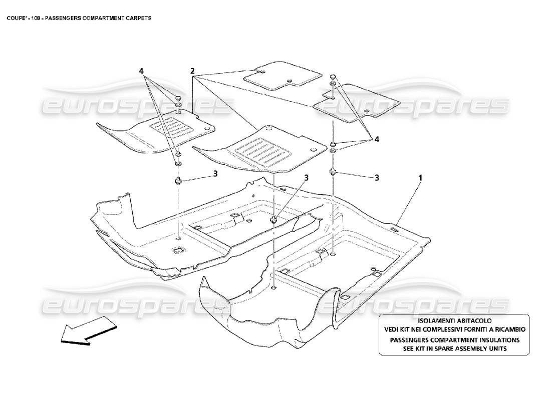 maserati 4200 coupe (2002) alfombras del habitáculo diagrama de piezas