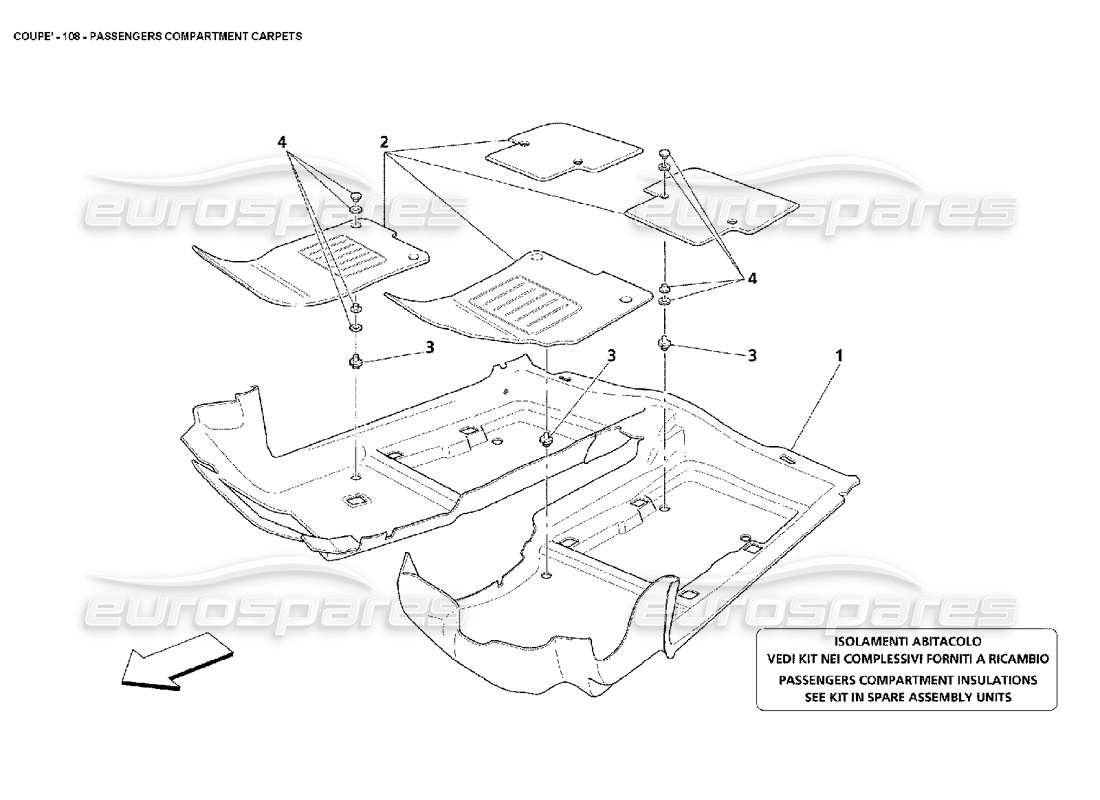 maserati 4200 coupe (2002) diagrama de piezas de las alfombras del compartimento de pasajeros