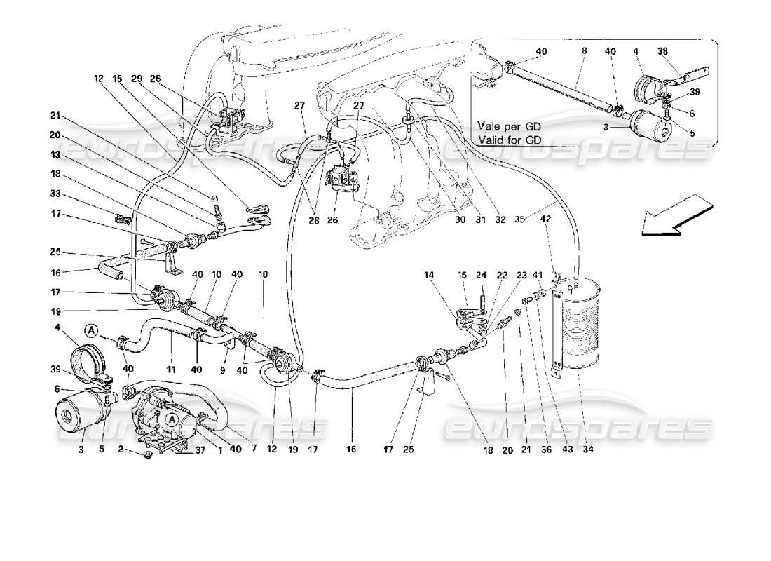 ferrari 512 m bomba y líneas de aire secundario diagrama de piezas