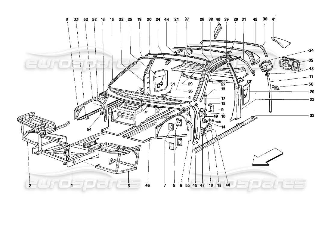 ferrari 512 m cuerpo - componentes internos diagrama de piezas