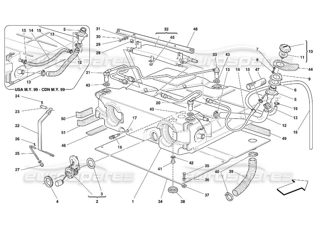 ferrari 550 maranello tanque de combustible: válido para ee. uu. my 99, usa my 2000, cdn my 99 y cdn my 2000 diagrama de piezas
