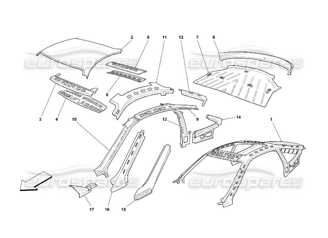ferrari 550 maranello carrocería - diagrama de piezas del techo