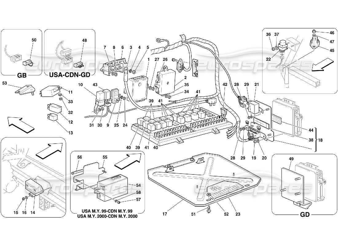 ferrari 550 maranello diagrama de piezas de tableros eléctricos