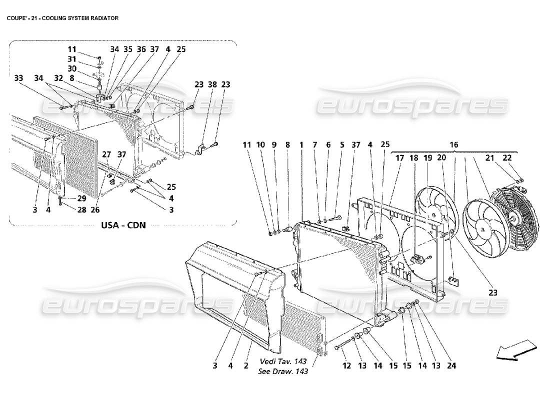 maserati 4200 coupe (2002) diagrama de piezas del radiador del sistema de refrigeración