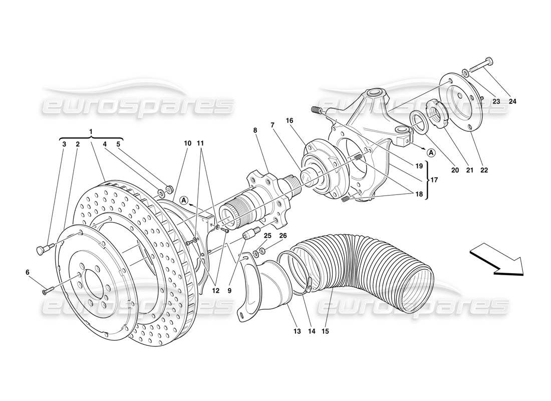 ferrari f50 disco de freno delantero y muñón de dirección diagrama de piezas