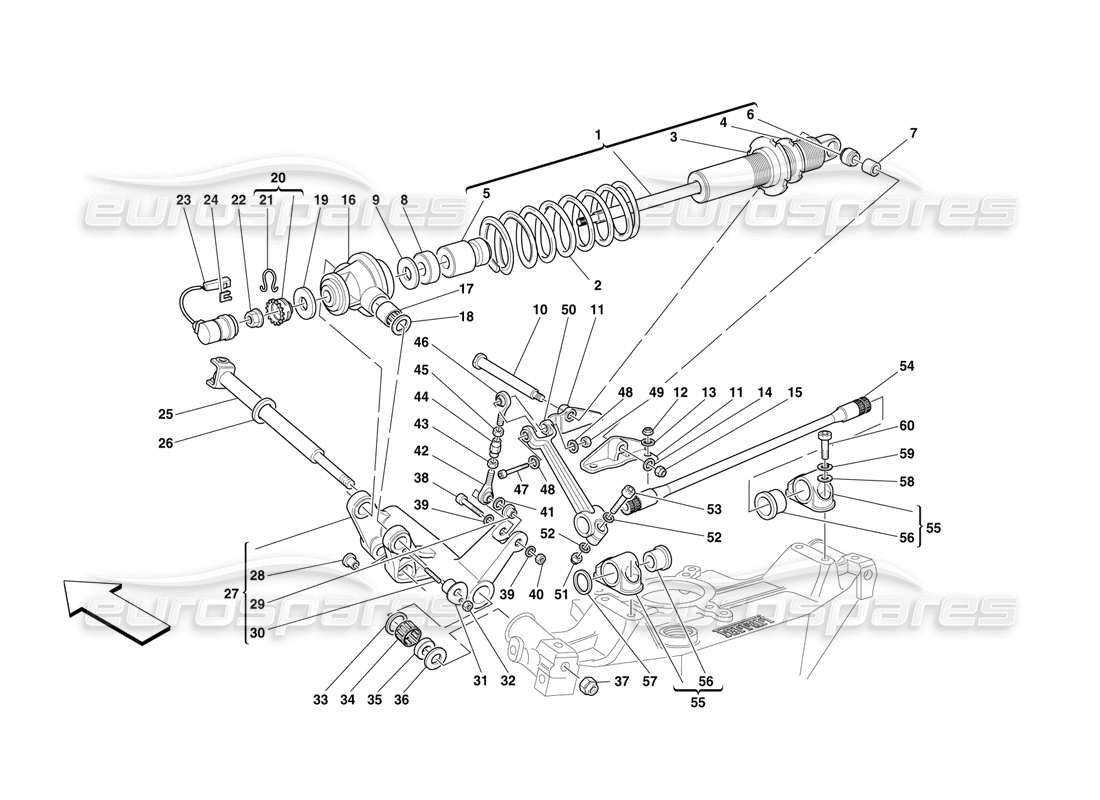 ferrari f50 suspensión trasera: amortiguador y barra estabilizadora diagrama de piezas