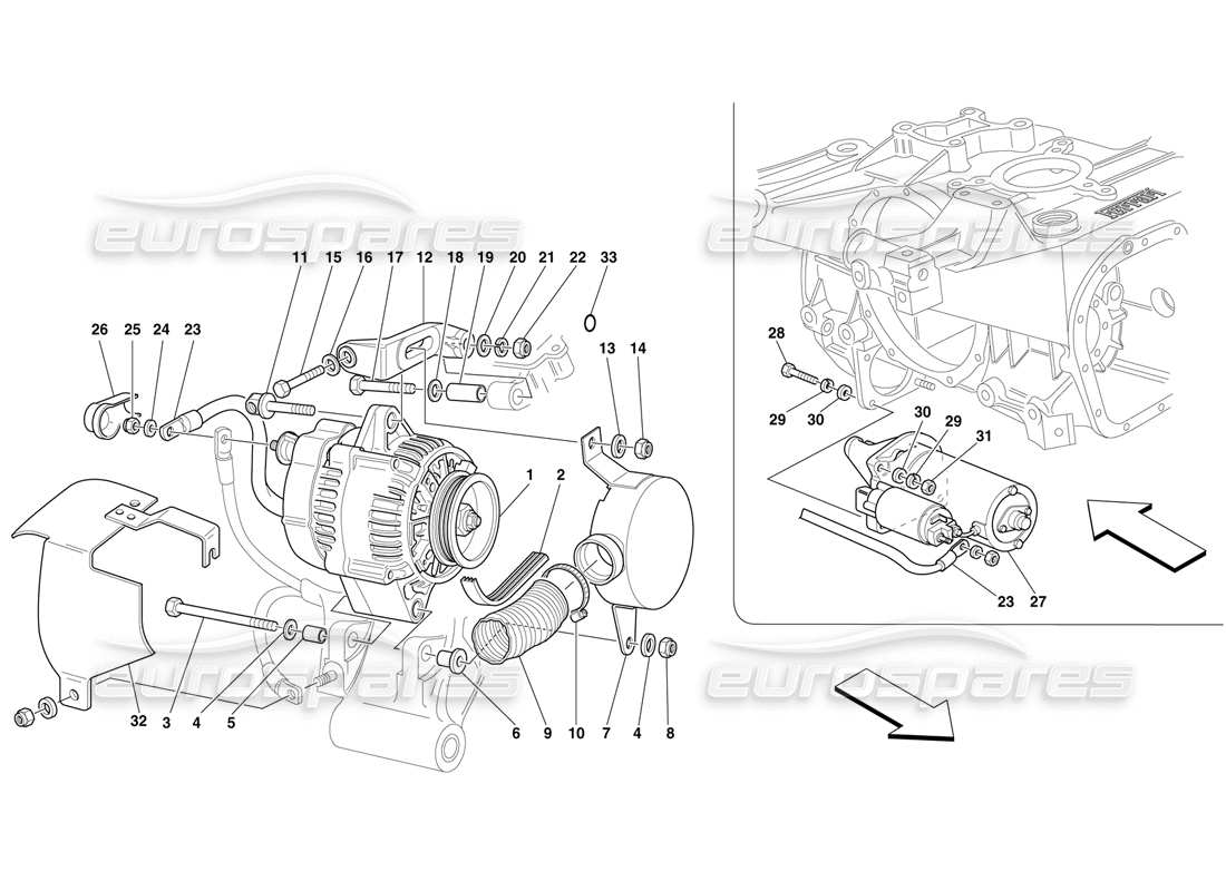 ferrari f50 alternador y motor de arranque diagrama de piezas