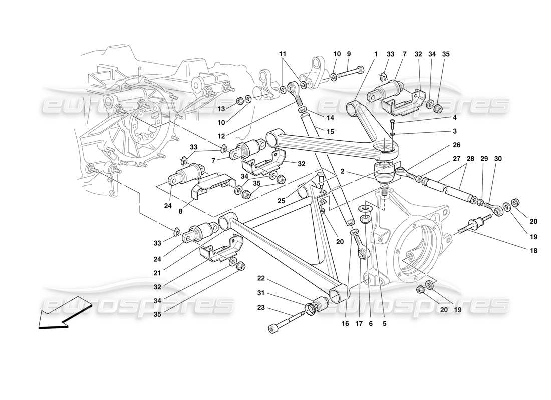 ferrari f50 suspensión trasera: horquillas diagrama de piezas