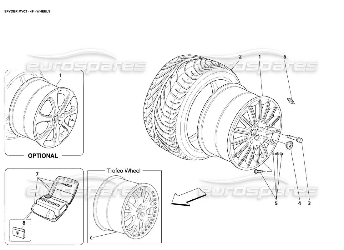 maserati 4200 spyder (2003) diagrama de piezas de ruedas