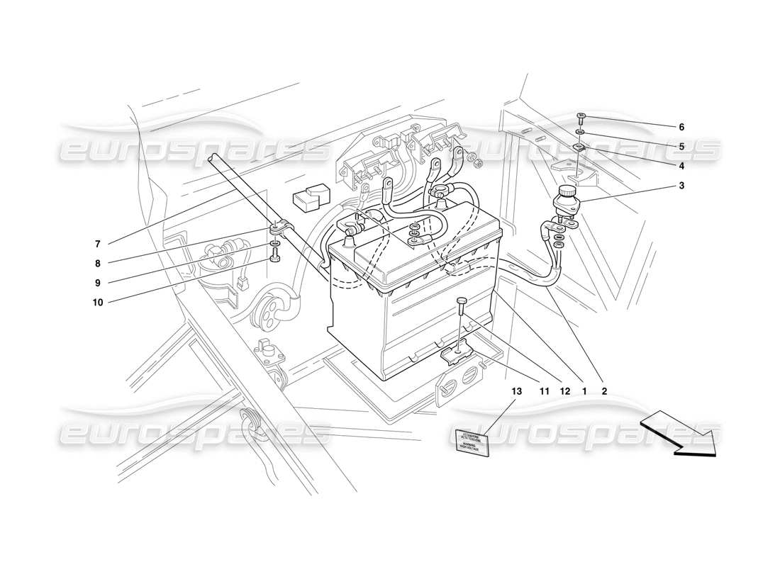 ferrari f50 batería y cables diagrama de piezas