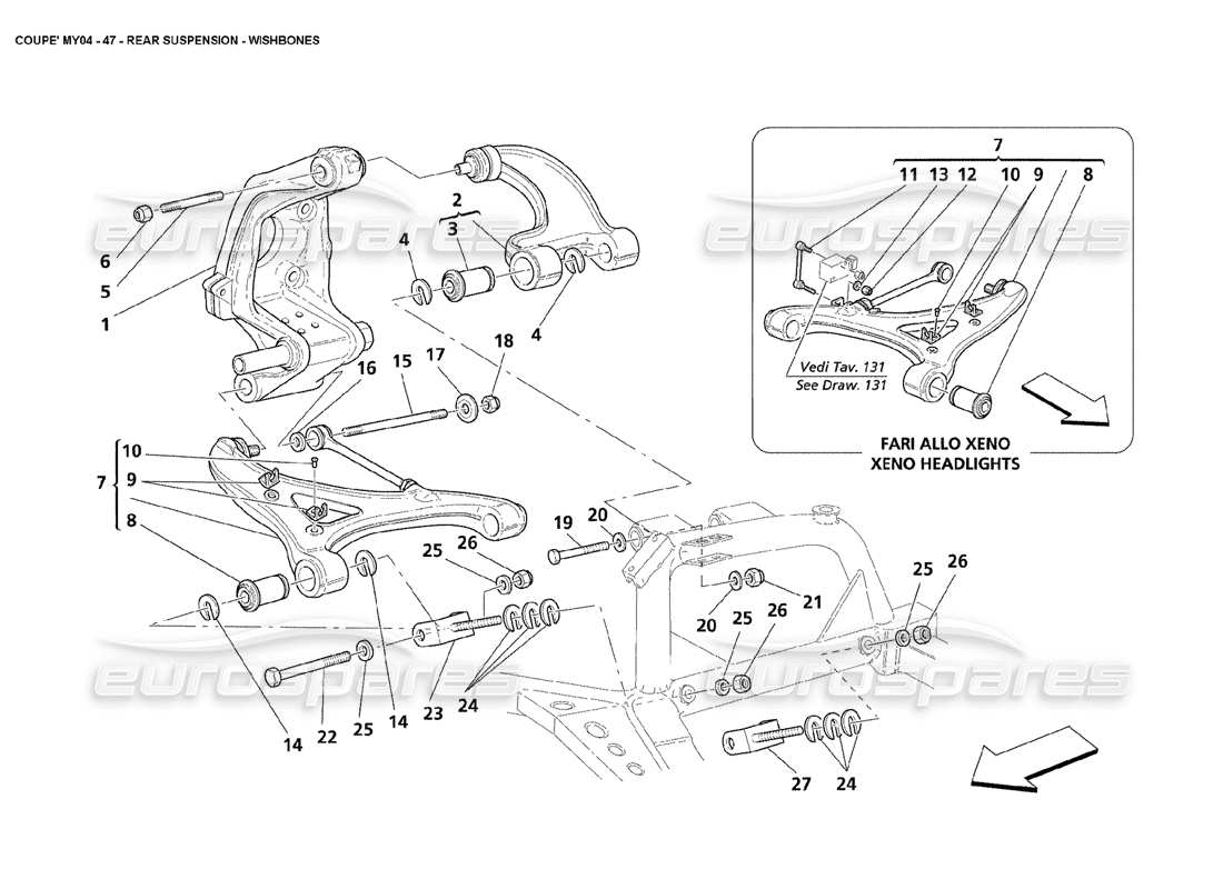 maserati 4200 coupe (2004) horquillas de suspensión trasera diagrama de piezas