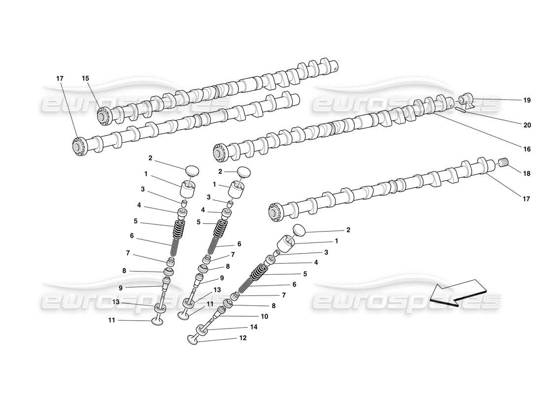 ferrari f50 sincronización: taqués y ejes diagrama de piezas