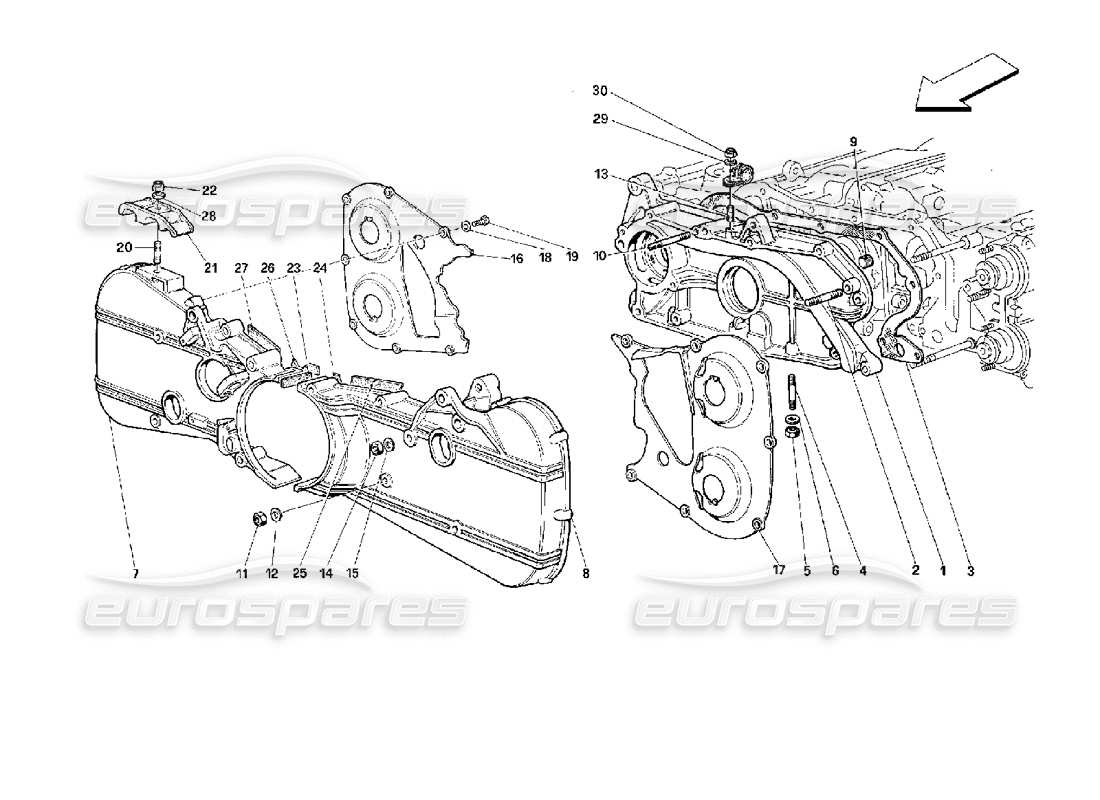 ferrari 512 m sistema de sincronización - cubiertas diagrama de piezas