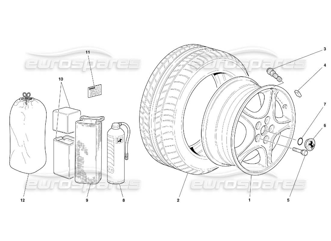 ferrari 456 m gt/m gta diagrama de piezas de ruedas