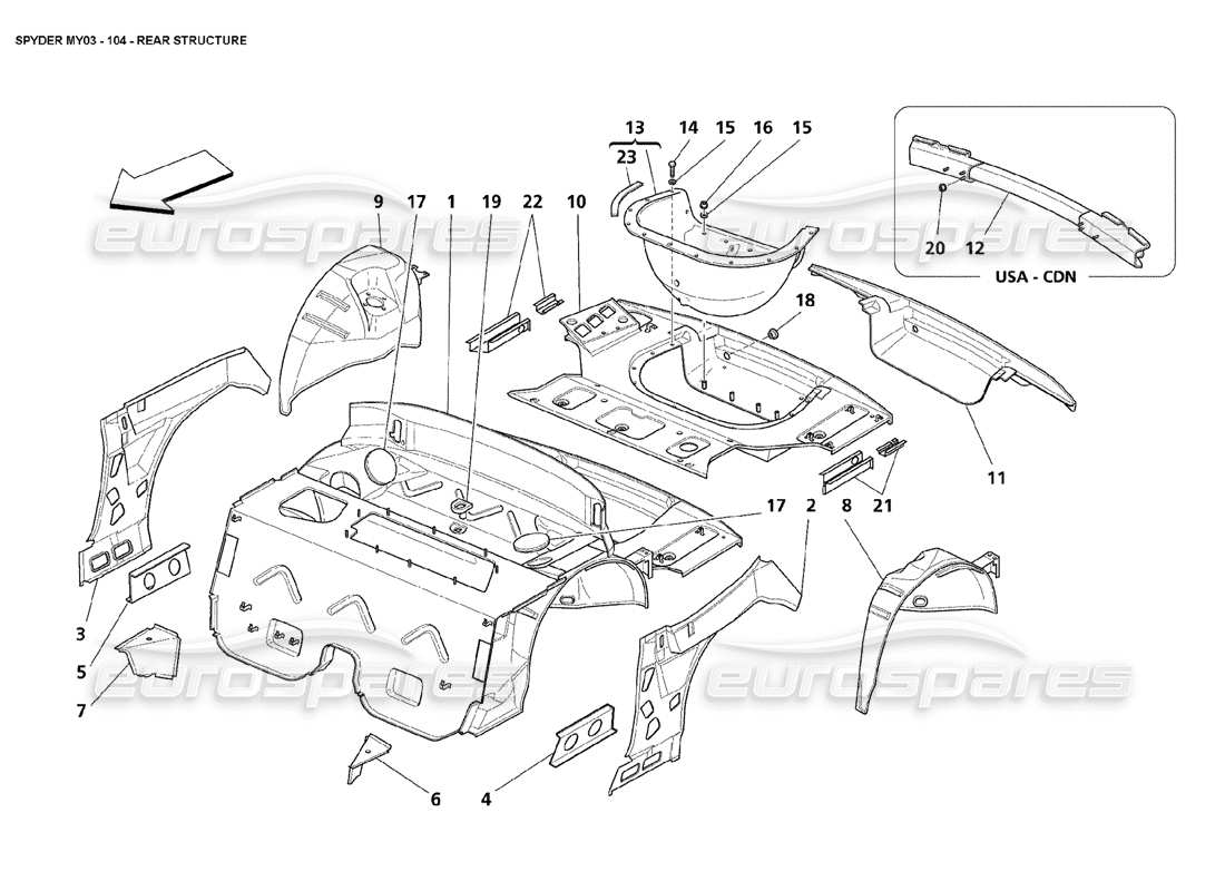 maserati 4200 spyder (2003) estructura trasera diagrama de piezas