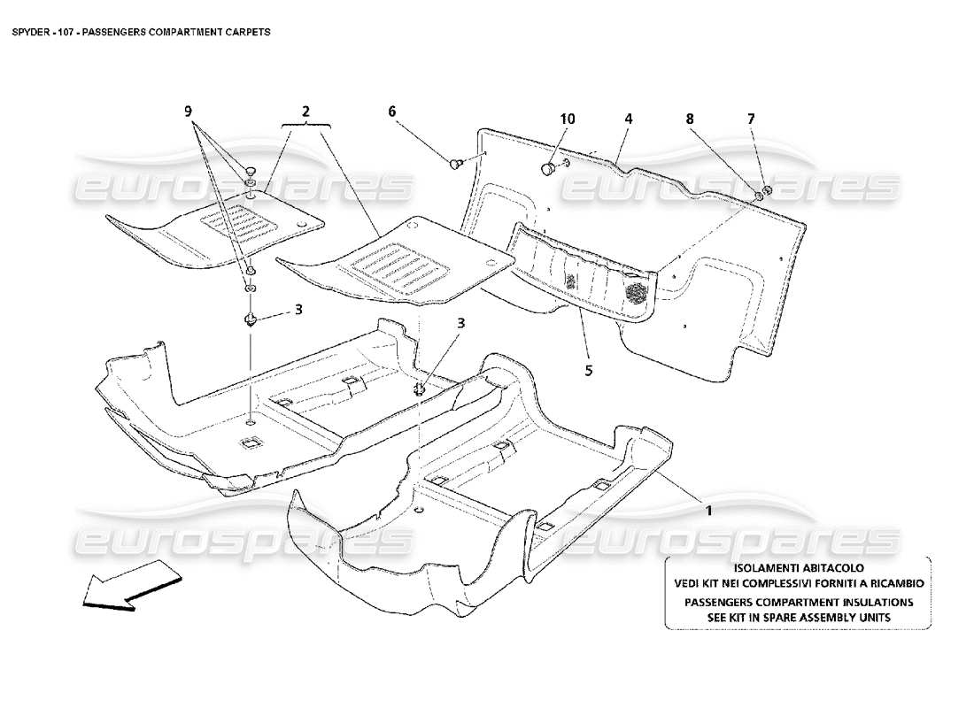 maserati 4200 spyder (2002) alfombras del habitáculo diagrama de piezas