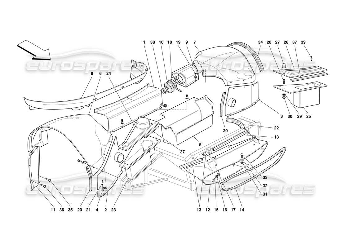 ferrari f50 carrocería - elementos exteriores - parte delantera diagrama de piezas