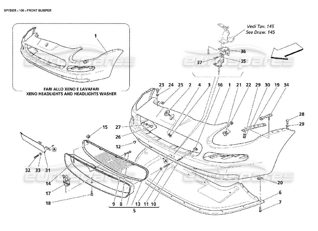maserati 4200 spyder (2002) parachoques delantero diagrama de piezas