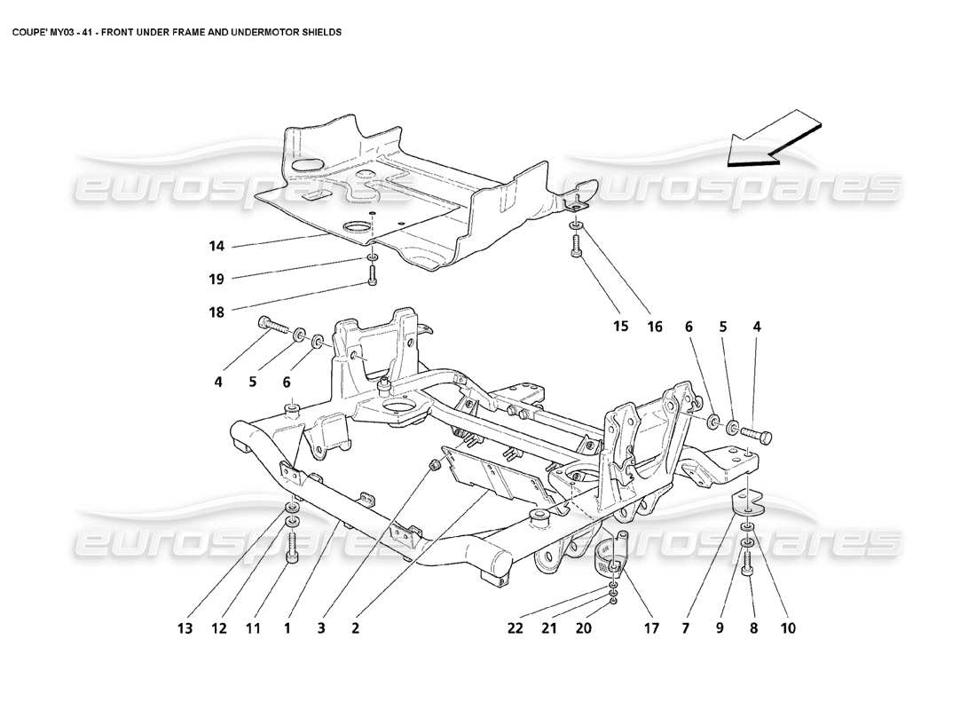 maserati 4200 coupe (2003) diagrama de piezas de los protectores delanteros debajo del marco y debajo del motor