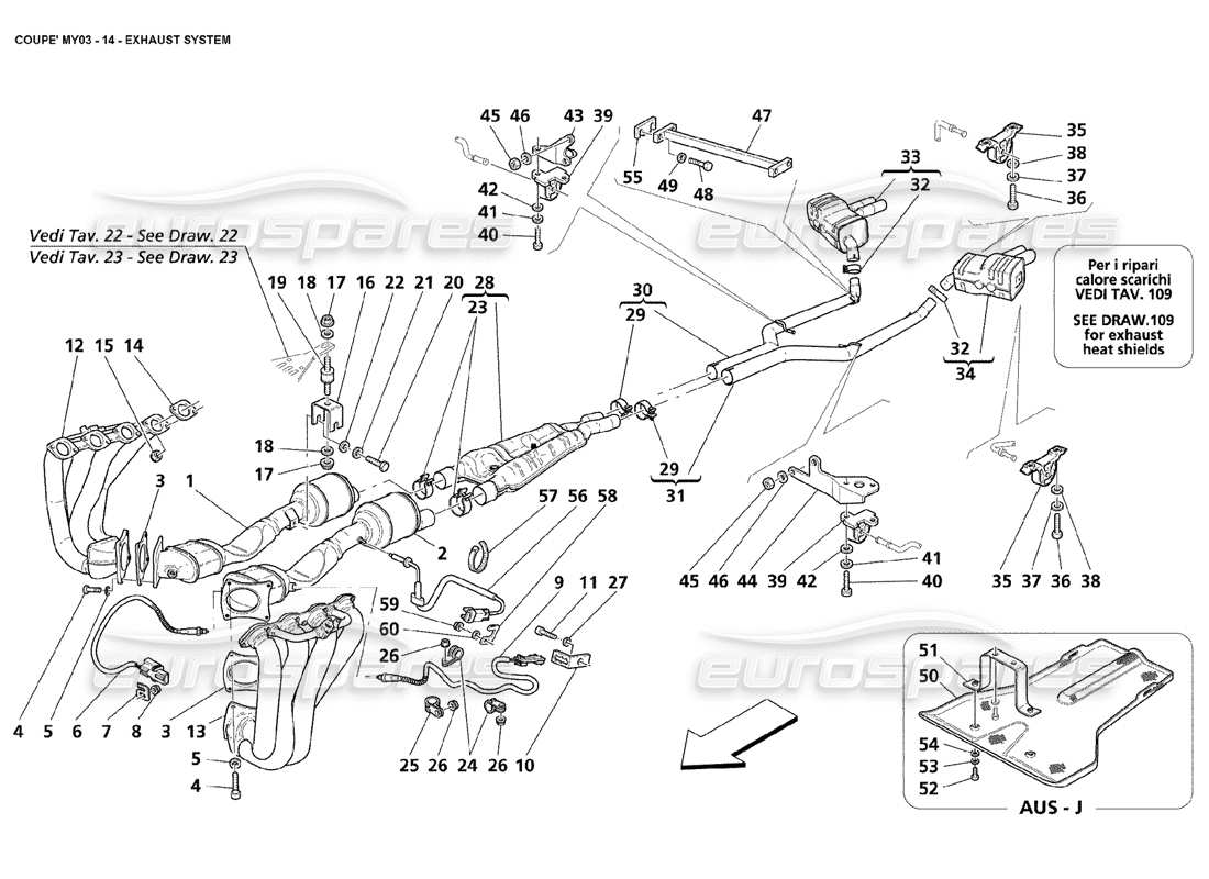 maserati 4200 coupe (2003) diagrama de piezas del sistema de escape