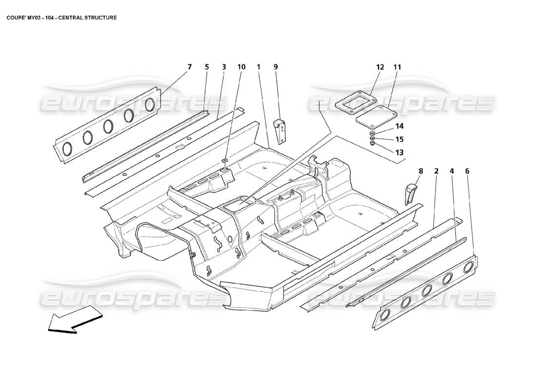 maserati 4200 coupe (2003) diagrama de partes de la estructura central