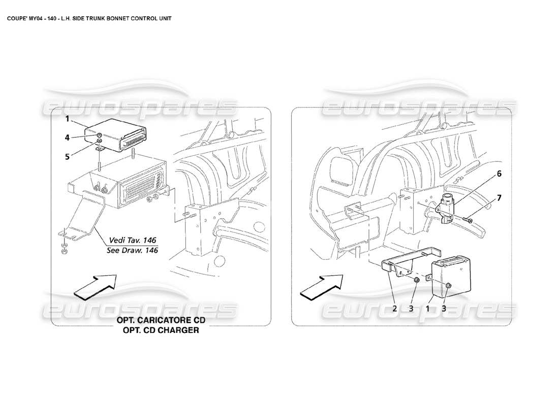 maserati 4200 coupe (2004) diagrama de piezas de la unidad de control del capó del maletero lateral izquierdo