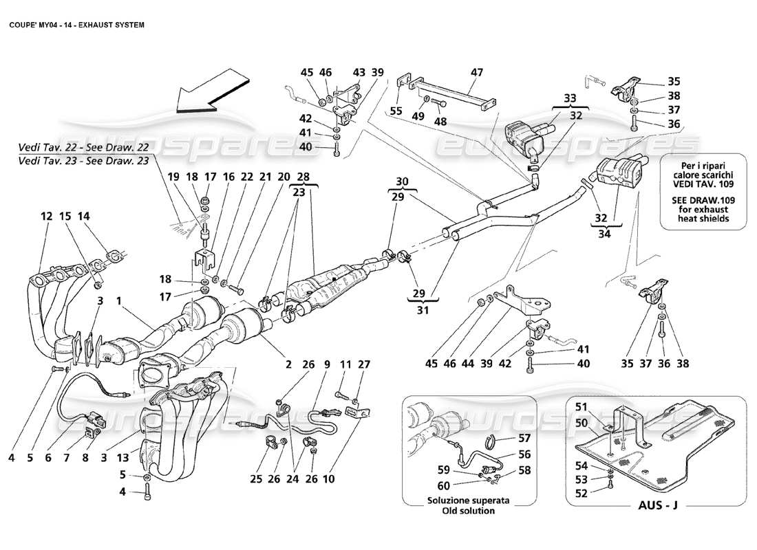 maserati 4200 coupe (2004) sistema de escape diagrama de piezas