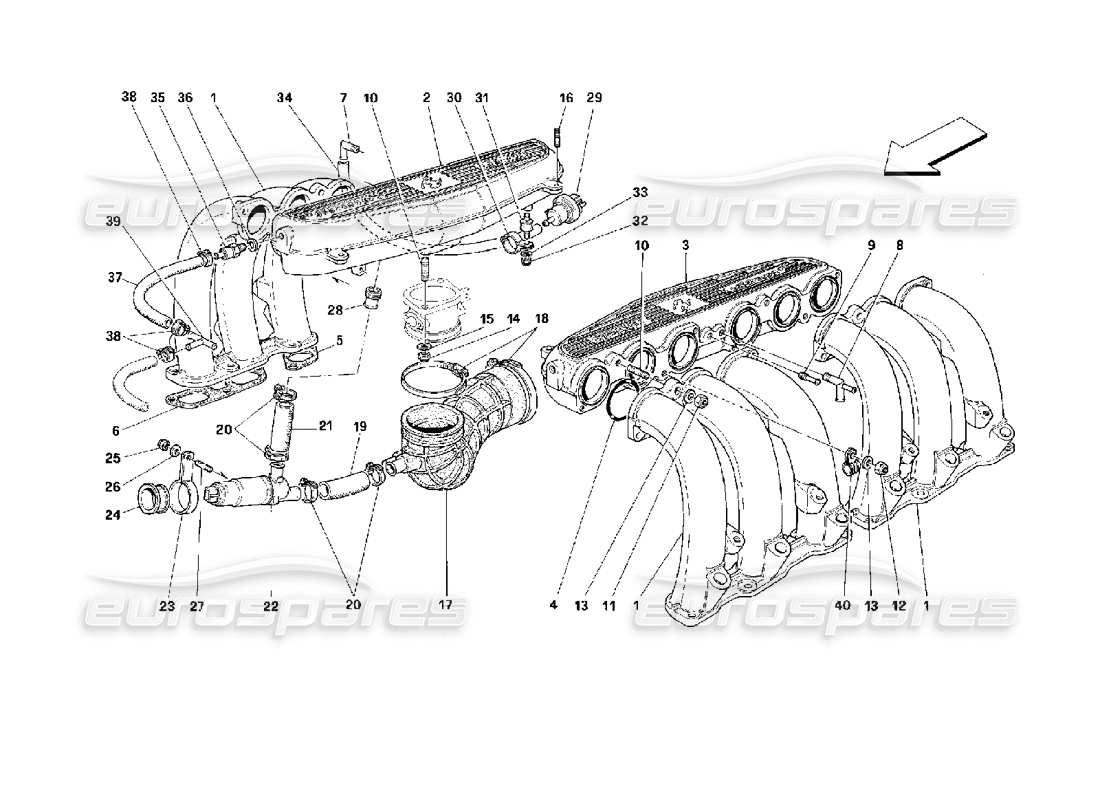 ferrari 512 m diagrama de piezas de los colectores de admisión de aire