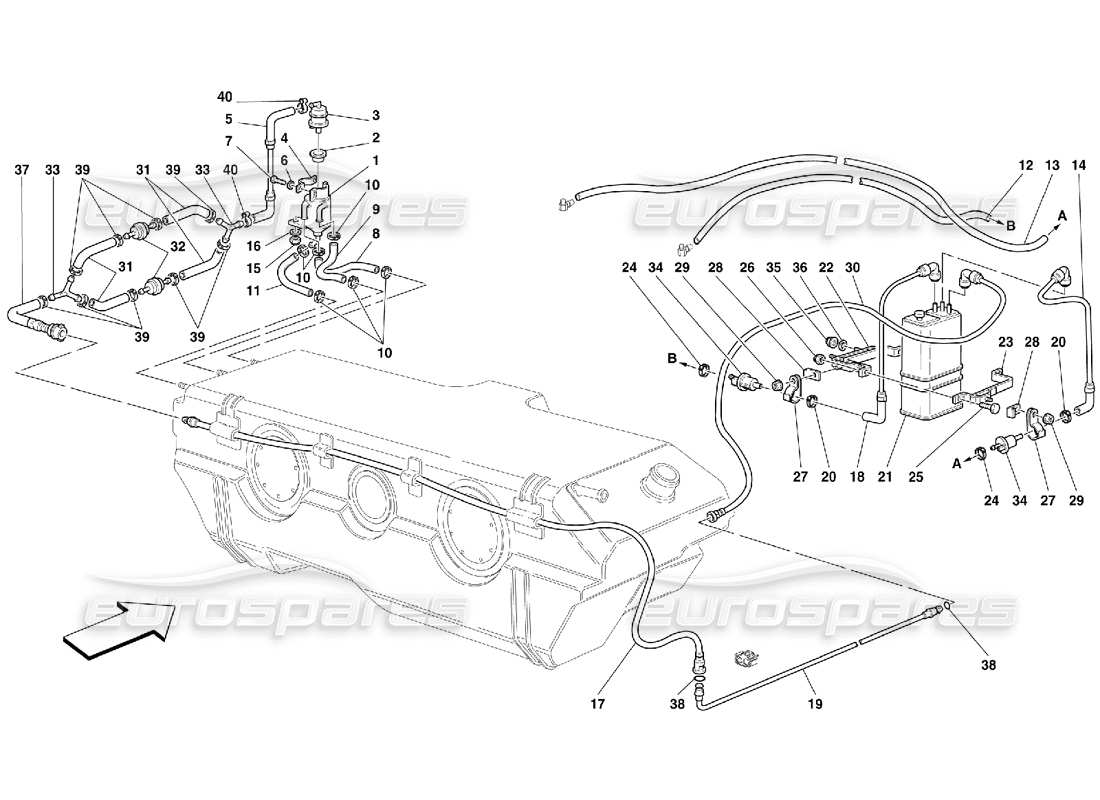 ferrari 456 m gt/m gta dispositivo antievaporación -válido para ee.uu., cdn y aus-no para ee.uu. my 2000 y cdn my 2000 diagrama de piezas