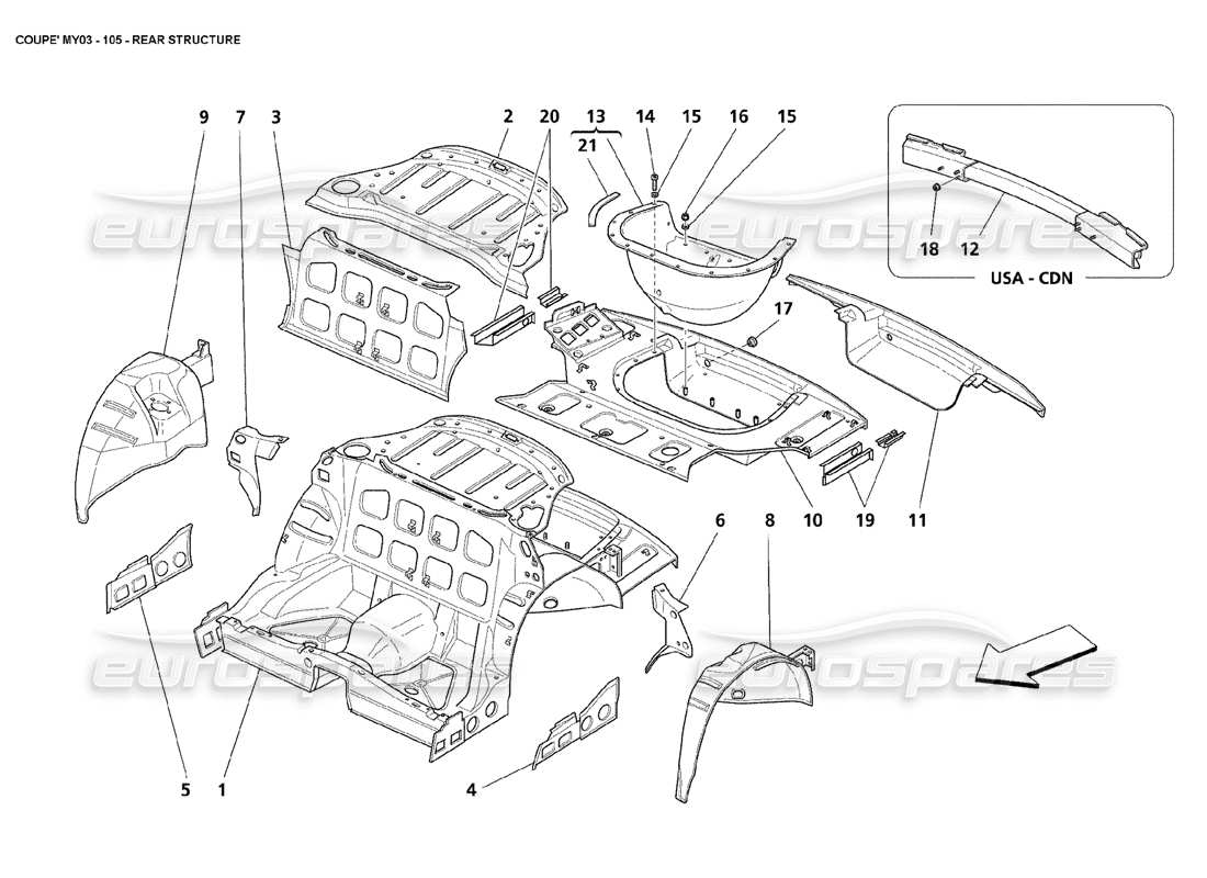 maserati 4200 coupe (2003) diagrama de piezas de la estructura trasera