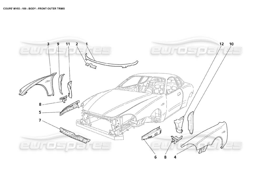 maserati 4200 coupe (2003) body - fornt outer trim part diagram