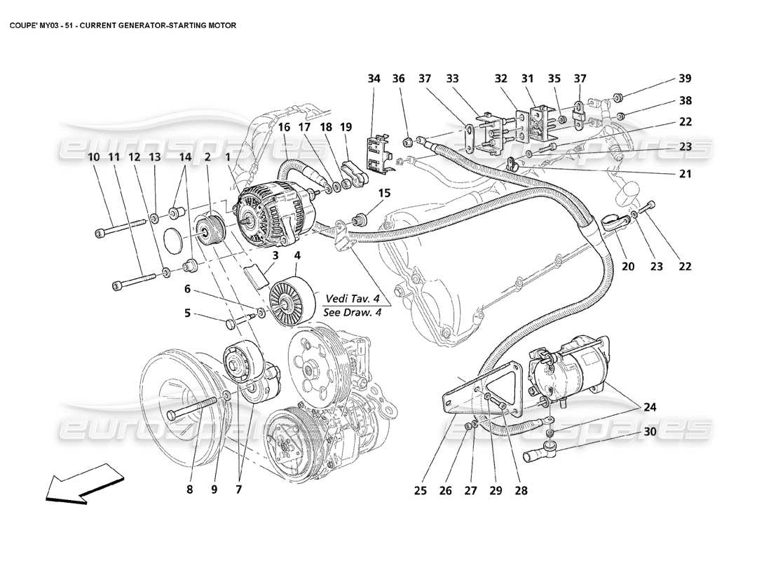 maserati 4200 coupe (2003) generador de corriente: diagrama de piezas del motor de arranque