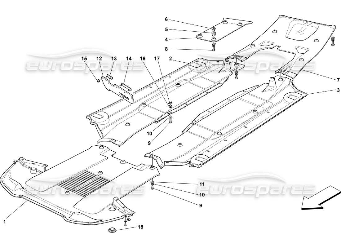 ferrari 550 maranello diagrama de piezas del panel de piso plano