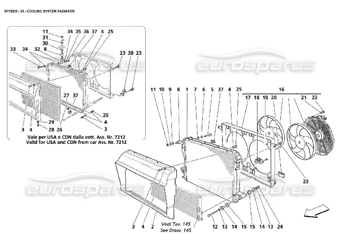 maserati 4200 spyder (2002) radiador del sistema de refrigeración diagrama de piezas
