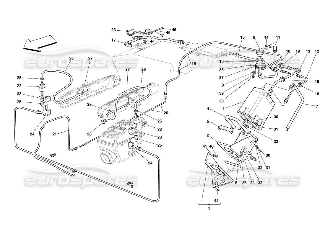 ferrari 456 m gt/m gta dispositivo antievaporación - válido para usa my 2000 y cdn my 2000 diagrama de piezas