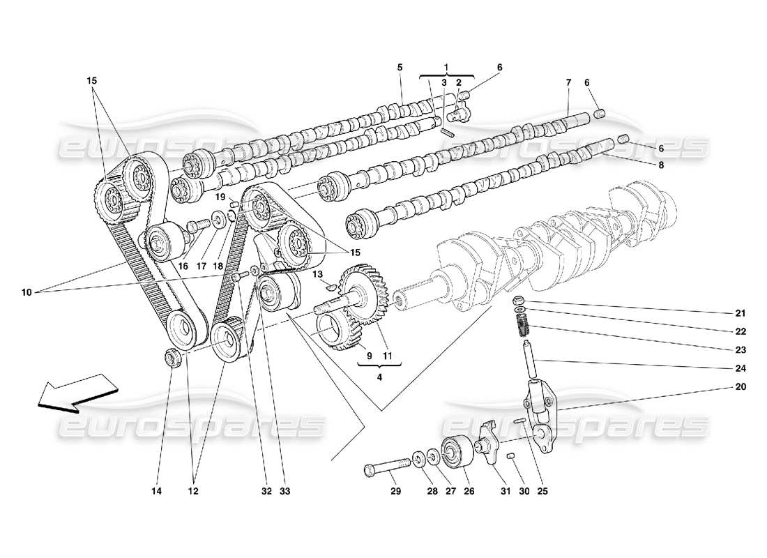 ferrari 456 m gt/m gta sincronización: diagrama de piezas de controles