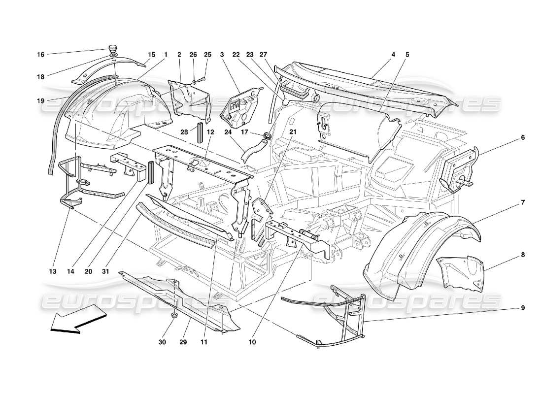 ferrari 456 m gt/m gta diagrama de piezas de estructuras y componentes frontales
