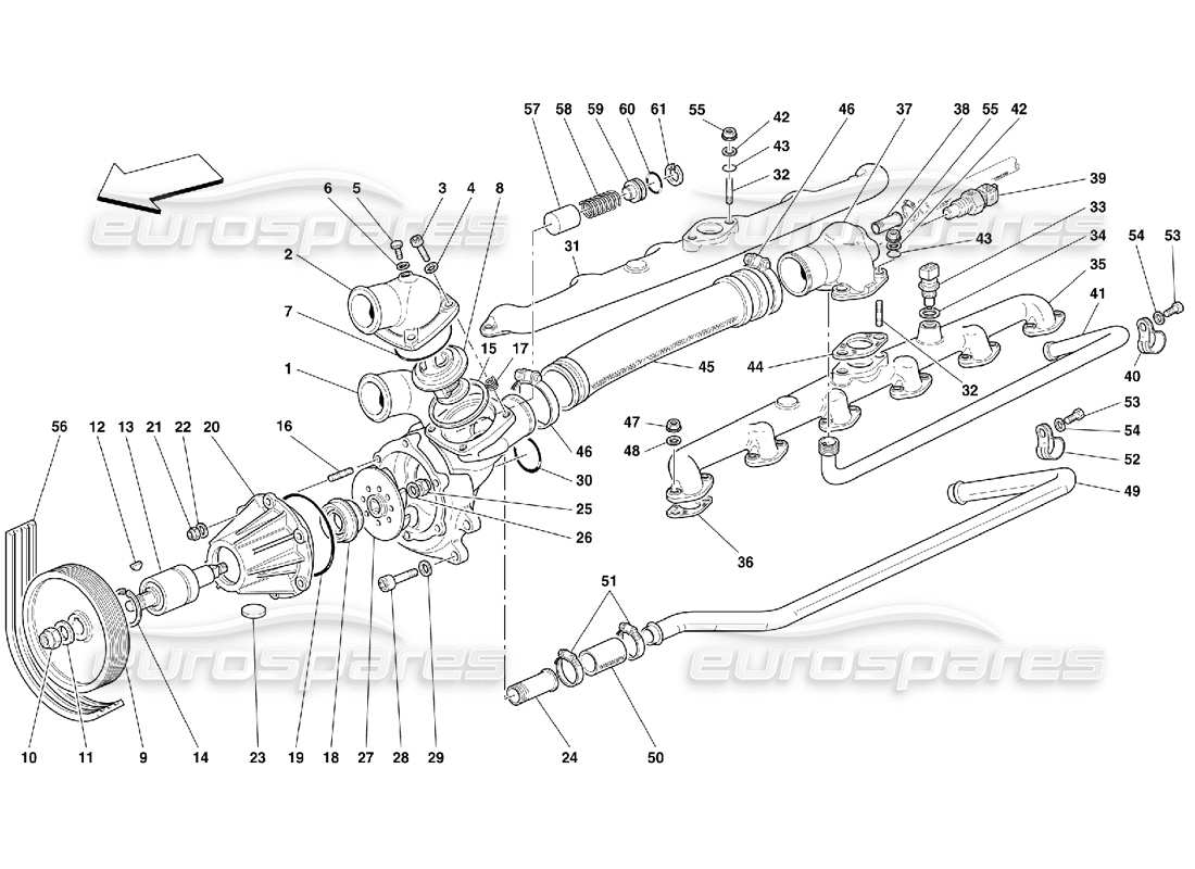 ferrari 456 m gt/m gta diagrama de piezas de la bomba de agua