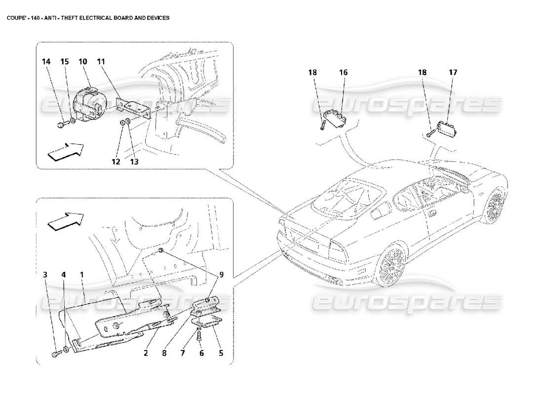 maserati 4200 coupe (2002) diagrama de piezas de dispositivos y tableros eléctricos antirrobo