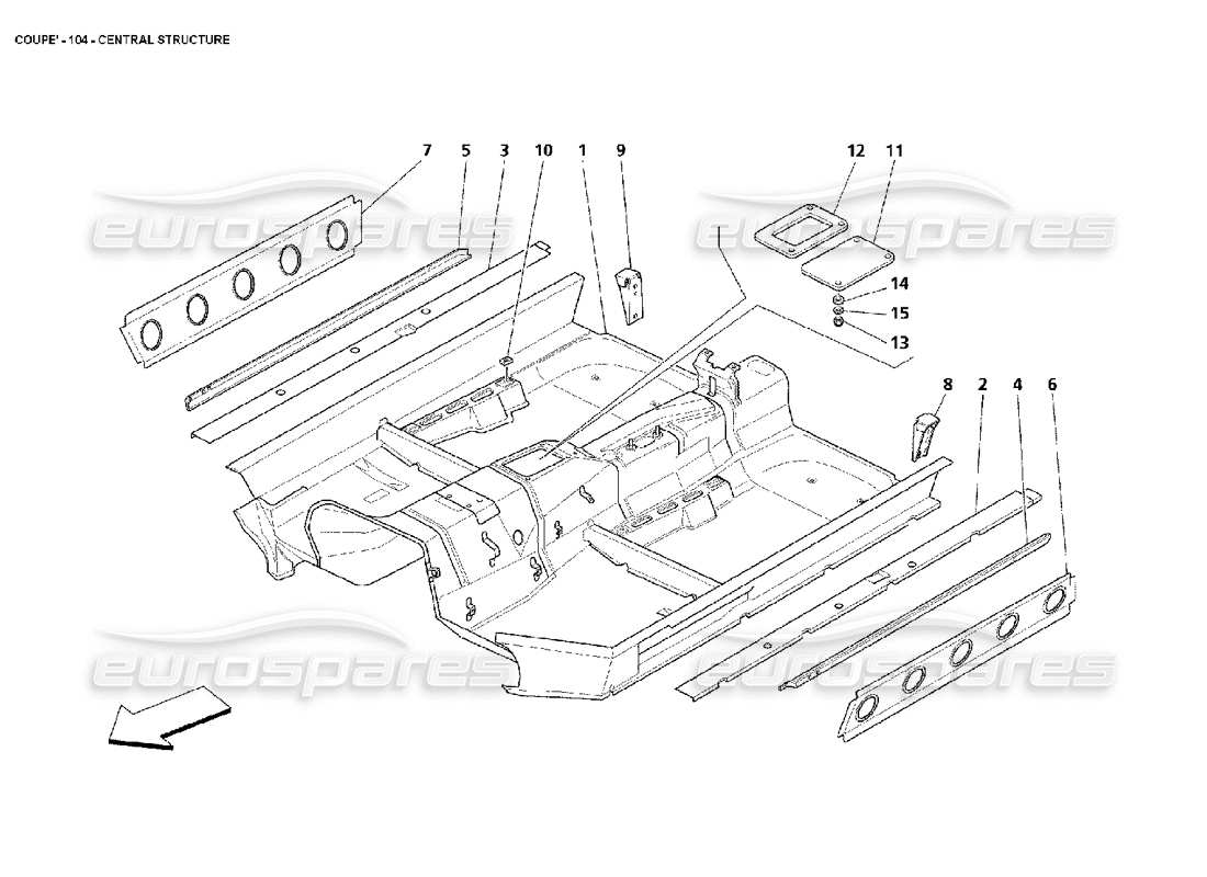 maserati 4200 coupe (2002) diagrama de partes de la estructura central