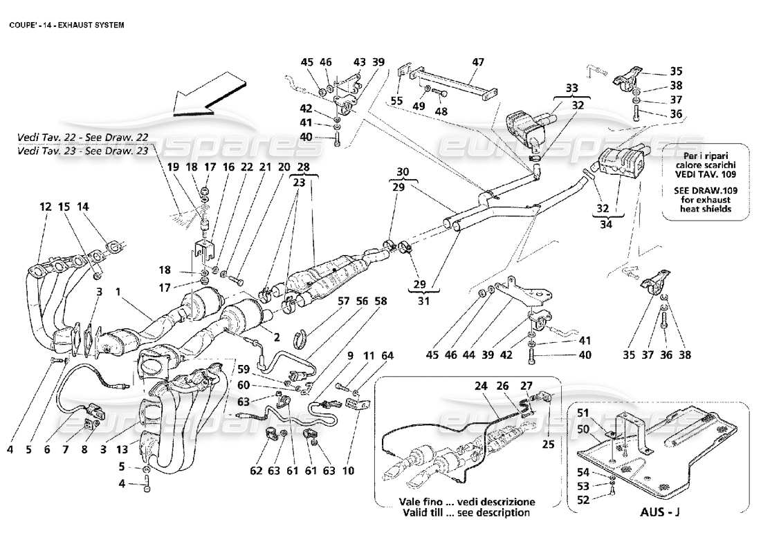 maserati 4200 coupe (2002) diagrama de piezas del sistema de escape